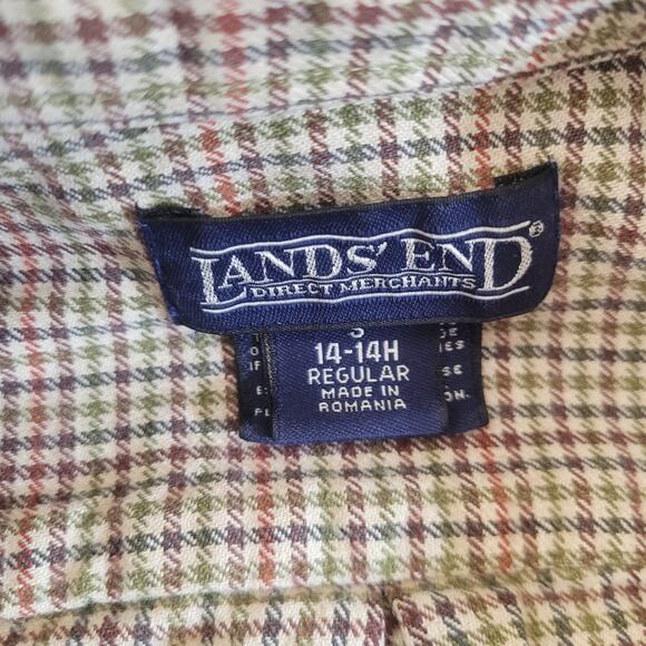 Vintage Lands' End Kids Button Down Shirt 14-14 Husky Brown Check Long Sleeve - Picture 5 of 11